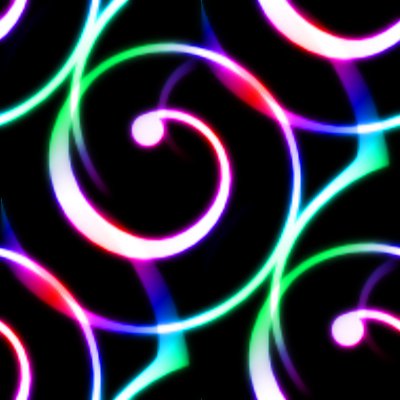 Click to get the codes for this image. Colorful Spiral Squiggles On Black Seamless Wallpaper, Spirals, Rainbow Background Wallpaper Image or texture free for any profile, webpage, phone, or desktop