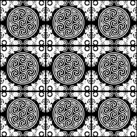 Click to get the codes for this image. White Ornate Circles And Squares On Black, Black and White, Ornate, Circles Background Wallpaper Image or texture free for any profile, webpage, phone, or desktop