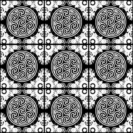 Click to get the codes for this image. White Ornate Circles And Squares On Black, Black and White, Ornate, Circles Background Wallpaper Image or texture free for any profile, webpage, phone, or desktop