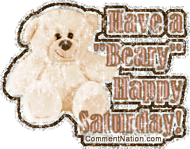 Click to get the codes for this image. This cute glitter graphic features an adorable cream colored teddy bear with the comment: Have a "Beary" Happy Saturday!