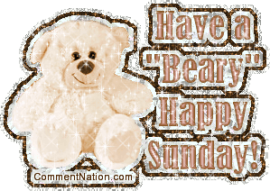 Click to get the codes for this image. This cute glitter graphic features an adorable cream colored teddy bear with the comment: Have a "Beary" Happy Sunday!