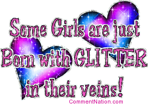 Click to get the codes for this image. This cute glitter graphic has two purple and blue hearts with the comment: Some Girls are just Born with Glitter in their veins!