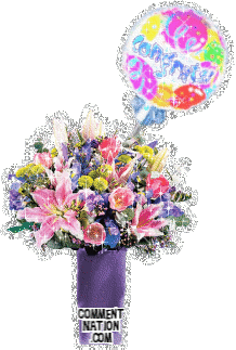 Click to get the codes for this image. Send congratulations with this beautiful glitter graphic. The picture shows a colorful boquet of flowers with a balloon. The comment reads "Congrats!"