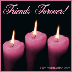 Click to get the codes for this image. This beautiful graphic shows three animated flames on pink candles. The comment reads "Friends Forever!"