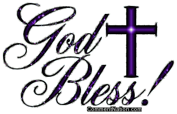 Click to get the codes for this image. God Bless Purple Glitter Text With Cross, Christian Image Comment, Graphic or Meme for posting on FaceBook, Twitter or any blog!
