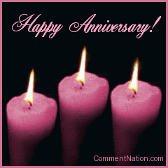 Click to get the codes for this image. This beautiful graphic shows three animated flames on pink candles. The comment reads "Happy Anniversary!"