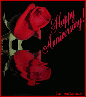 Click to get the codes for this image. Send anniversary wishes with this beautiful reflecting red rose graphic. The picture shows a single red rosebud reflected in a pool of water. The comment reads "Happy Anniversary!"