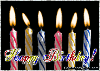 Click to get the codes for this image. This glitter graphic shows animated birthday candles with the comment: Happy Birthday!
