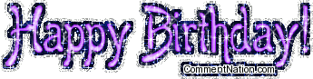 Click to get the codes for this image. Happy Birthday Purple Glitter Text, Happy Birthday Image Comment, Graphic or Meme for posting on FaceBook, Twitter or any blog!