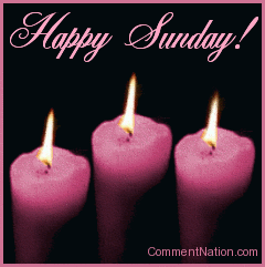 Click to get the codes for this image. This beautiful graphic shows three animated flames on pink candles. The comment reads "Happy Sunday!"