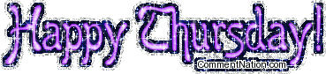 Click to get the codes for this image. Happy Thursday Purple Glitter Text, WeekDays Thursday Image Comment, Graphic or Meme for posting on FaceBook, Twitter or any blog!