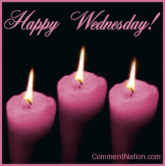 Click to get the codes for this image. This beautiful graphic shows three animated flames on pink candles. The comment reads "Happy Wednesday!"