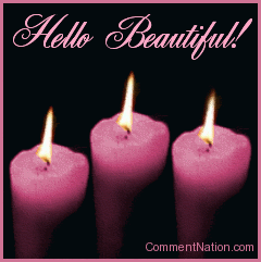 Click to get the codes for this image. This beautiful graphic shows three animated flames on pink candles. The comment reads "Hello Beautiful!"