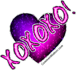 Click to get the codes for this image. Glitter graphic of a pink and purple heart with the comment: XOXOXO (Hugs and Kisses!)