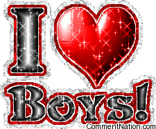 Click to get the codes for this image. This cute glitter graphic has a glittered red heart and the comment reads: I Love Boys!