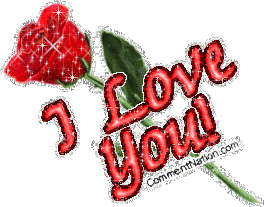 Click to get the codes for this image. This glitter graphic shows a beautiful long-stemmed red rose. The comment reads: I Love You!