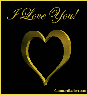 Click to get the codes for this image. This beautiful graphic shows a golden rotating 3D heart. The comment reads "I Love You!"