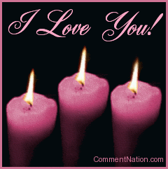 Click to get the codes for this image. This beautiful graphic shows three animated flames on pink candles. The comment reads "I Love You!"