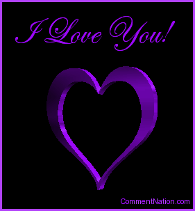 Click to get the codes for this image. This beautiful graphic shows a purple rotating 3D heart. The comment reads "I Love You!"