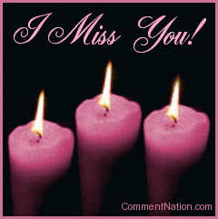 Click to get the codes for this image. This beautiful graphic shows three animated flames on pink candles. The comment reads "I Miss You!"