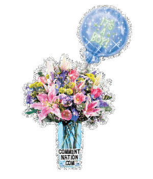 Click to get the codes for this image. Celebrate the arrival of your new baby boy with this glitter graphic of a boquet of flowers with a blue balloon. The comment reads "It's a Boy!"
