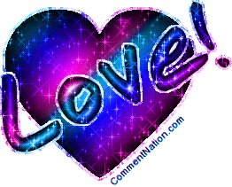 Click to get the codes for this image. Glitter graphic of a pink and purple heart with the comment: Love!