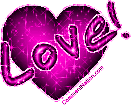 Click to get the codes for this image. Glitter graphic of a pink heart with the comment: Love!