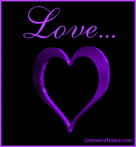 Click to get the codes for this image. This beautiful graphic shows a purple rotating 3D heart. The comment reads "Love"