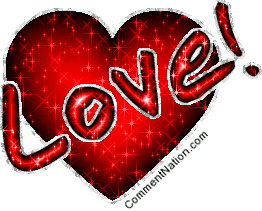 Click to get the codes for this image. Glitter graphic of a red heart with the comment: Love!