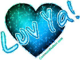 Click to get the codes for this image. Glitter graphic of a blue and green heart with the comment: Luv Ya!