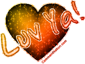 Click to get the codes for this image. Glitter graphic of an orange heart with the comment: Luv Ya!