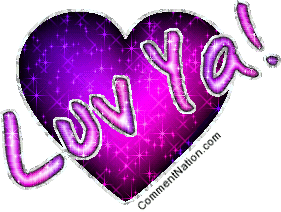 Click to get the codes for this image. Glitter graphic of a pink and purple heart with the comment: Luv Ya!