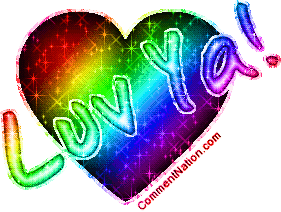 Click to get the codes for this image. Glitter graphic of a rainbow colored heart with the comment: Luv Ya!
