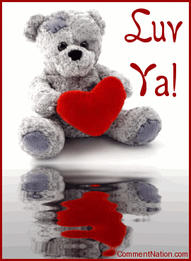 Click to get the codes for this image. This cute graphic shows an adorable grey teddy bear holding a read heart reflected in an animated pool. The comment reads: Luv Ya!