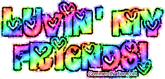 Click to get the codes for this image. Luvin My Friends Rainbow Hearts Glitter Text, Friendship Image Comment, Graphic or Meme for posting on FaceBook, Twitter or any blog!