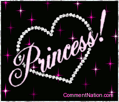 Click to get the codes for this image. This cute glitter graphic shows a glittered diamond heart with twinkling pink stars in the background. The comment reads: Princess!