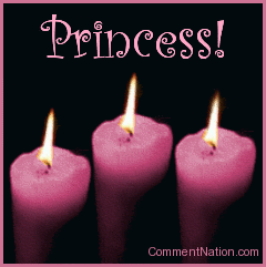 Click to get the codes for this image. This beautiful graphic shows three animated flames on pink candles. The comment reads "Princess!"