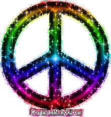 Click to get the codes for this image. This glitter graphic shows a beautiful rainbow colored peace sign.