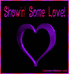 Click to get the codes for this image. This beautiful graphic shows an animated rotating 3D heart that changes color from red to pink to purple. The comment reads "Showin' Some Love!"