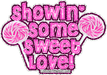 Click to get the codes for this image. This cute glitter graphic shows two pink swirly lollipops with the comment: Showin' Some Sweet Love!