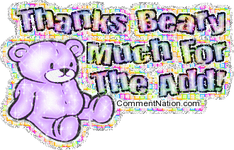 Click to get the codes for this image. This cute teddy bear glitter graphic is perfect for thanking people for adding you as an online friend. It shows a cute purple teddy bear with the comment: Thanks Beary Much for the Add!