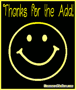 Click to get the codes for this image. This animated graphic shows a 3D yellow metallic smiley face rotating in space. The comment reads "Thanks for the Add!"