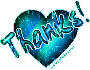 Click to get the codes for this image. Glitter graphic of a green and blue heart with the comment: Thanks!