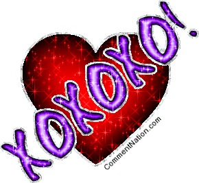 Click to get the codes for this image. Glitter graphic of a red heart with the comment: XOXOXO (Hugs and Kisses!)